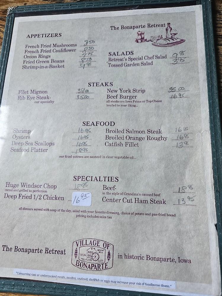 Bonaparte Retreat: Bonaparte, Iowa Menu
